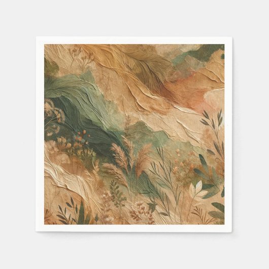 Terracotta Peach Pressed Blume Boho Wedding Serviette (Vorderseite)