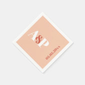 Terracotta Peach Typografy Monogram Wedding Serviette (Ecke)