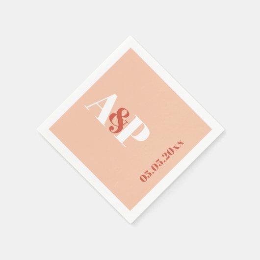 Terracotta Peach Typografy Monogram Wedding Serviette (Ecke)