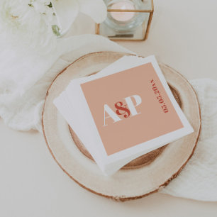 Terracotta Peach Typografy Monogram Wedding Serviette