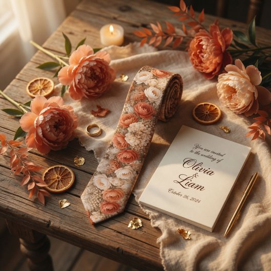 Terracotta Peony Floral Wedding Krawatte