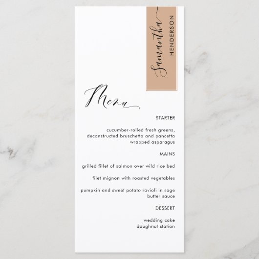 Terracotta Personalisiert mit Gast Name Elegante Menükarte (Vorderseite)