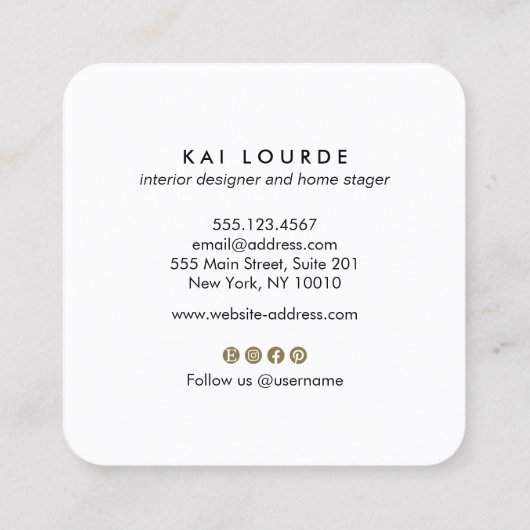 Terracotta Pflanze Blätter Gold Quadratische Visitenkarte (Rückseite)