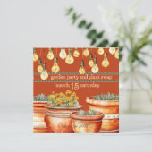 Terracotta Pflanze Pop & Garden String Lights Einladung (Stehend Vorderseite)