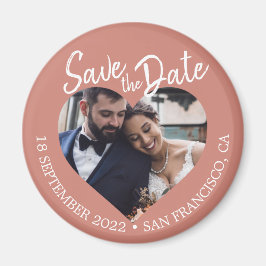 Terracotta Photo Modern Script Save the Date Magnet