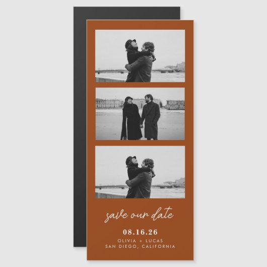 Terracotta Photo Strip Magnetic Wedding Magnetkarte (Vorne/Hinten)