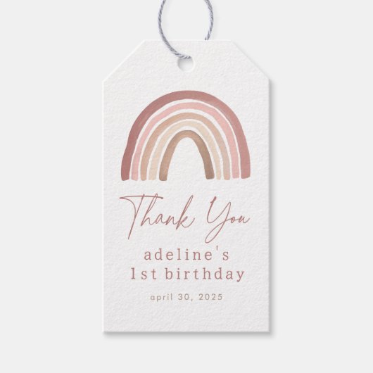 Terracotta Pink Boho Rainbow Geschenkanhänger (Vorderseite)