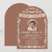 Terracotta Primer Añito Boy Arch Photo Einladung (Vorne/Hinten)
