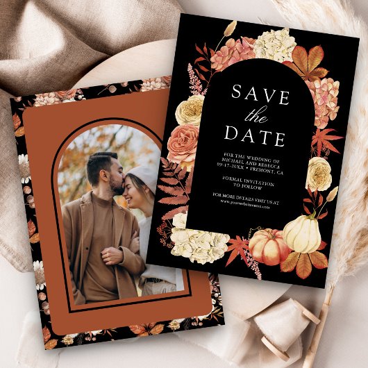 Terracotta Pumpkin Floral Black Wedding Save The Date