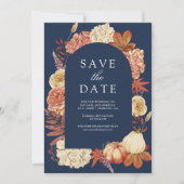 Terracotta Pumpkin Floral Navy Blue Wedding Save The Date (Vorderseite)