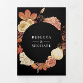 Terracotta Pumpkin Floral QR Code Black Wedding Dreifach Gefaltete Einladung (Cover)