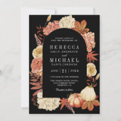 Terracotta Pumpkin Floral QR Code Black Wedding Einladung (Vorderseite)