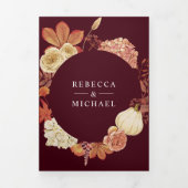 Terracotta Pumpkin Floral QR Code Burgundy Wedding Dreifach Gefaltete Einladung (Cover)