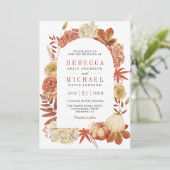 Terracotta Pumpkin Floral QR Code Wedding Einladung (Stehend Vorderseite)