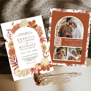 Terracotta Pumpkin Floral QR Code Wedding Einladung