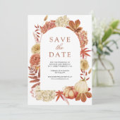 Terracotta Pumpkin Floral Wedding Save The Date (Stehend Vorderseite)