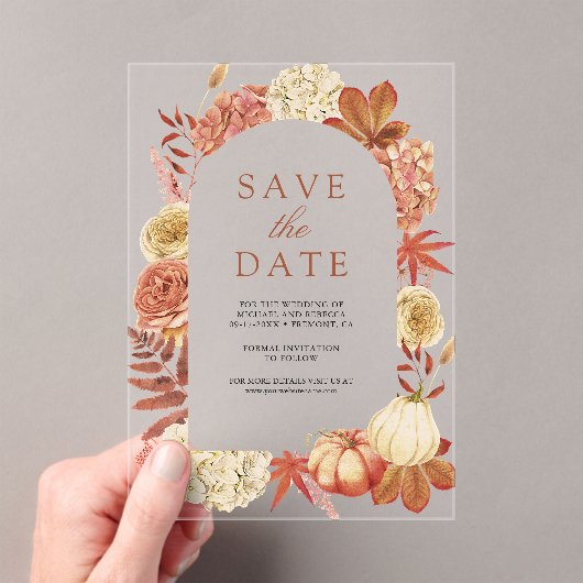 Terracotta Pumpkin Floral Wedding Save the Date Acryleinladungen (Insitu (Handheld))