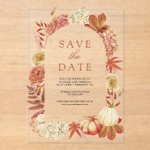 Terracotta Pumpkin Floral Wedding Save the Date Acryleinladungen (Vorderseite)