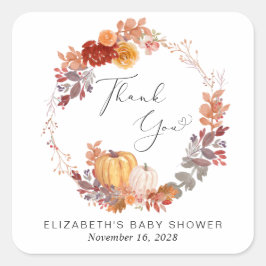 Terracotta Pumpkin Wreath Baby Dusche Vielen Dank Quadratischer Aufkleber