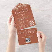 Terracotta QR Code Mason Jar String Lights Wedding All In One Einladung (Abreißen)