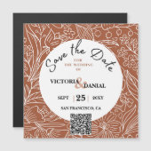 Terracotta QR Code Moderne Minimalistische Hochzei Magnetkarte (Vorne/Hinten)