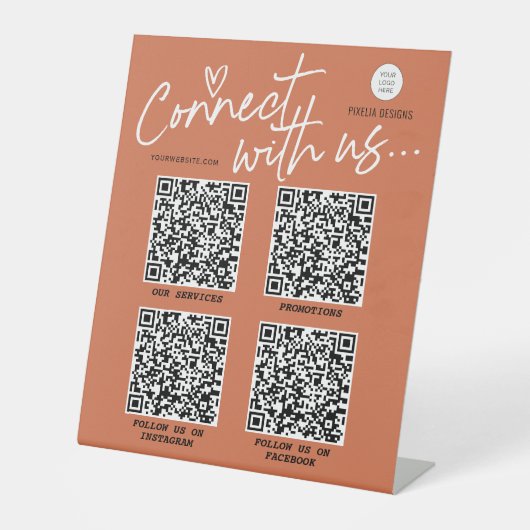 Terracotta QR Code Vernetzung Modernes Skriptzeich Sockelschild (Vorderseite)