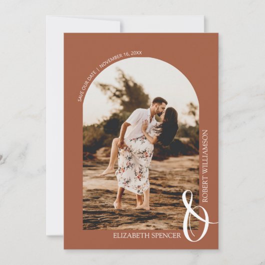 Terracotta QR Code Wedding Foto Save the Date (Vorderseite)