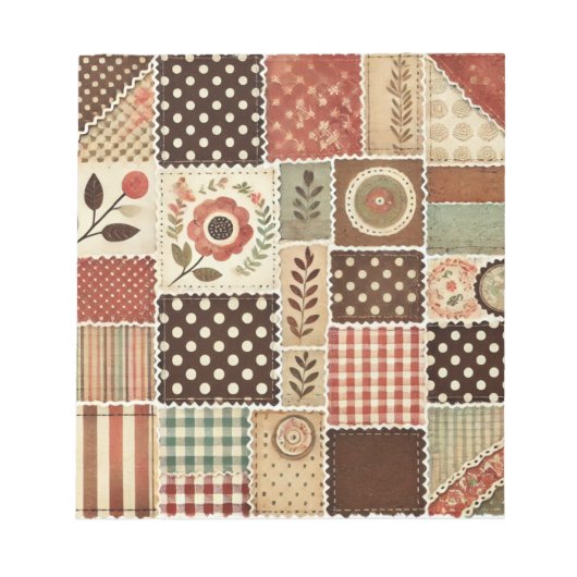 Terracotta Quilt and Patchwork Farbenfrohe Blumen Notizblock (Vorderseite)