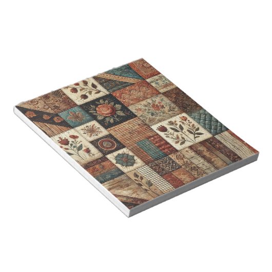 Terracotta Quilt and Patchwork Farbenfrohe Blumen Notizblock (angewinkelt)