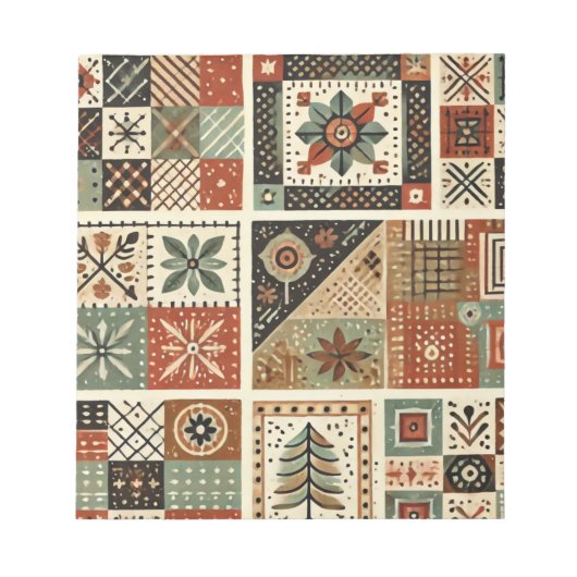 Terracotta Quilt and Patchwork Farbenfrohe Blumen Notizblock (Vorderseite)