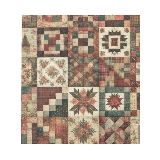 Terracotta Quilt and Patchwork Farbenfrohe Blumen Notizblock (Vorderseite)