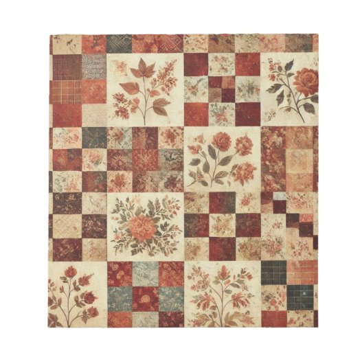Terracotta Quilt and Patchwork Farbenfrohe Blumen Notizblock (Vorderseite)