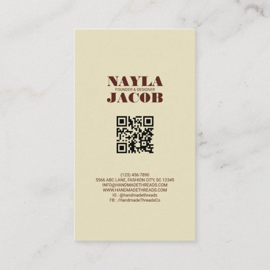 Terracotta Quilt Patchwork Handgefertigte Kleidung Visitenkarte (Rückseite)