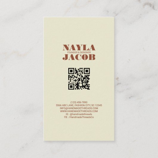 Terracotta Quilt Patchwork Handgefertigte Kleidung Visitenkarte (Rückseite)