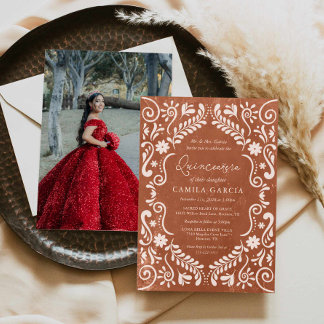 Terracotta Quinceñera Papel Picado Foto Einladung