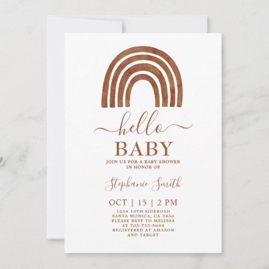 Terracotta Rainbow Baby Dusche Einladung (Vorderseite)