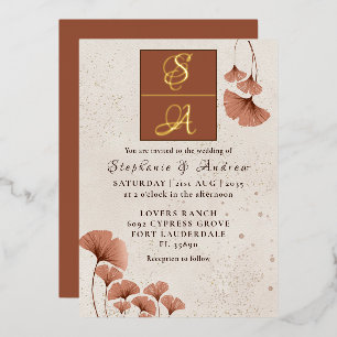Terracotta & Real Gold Monogram Wedding Folieneinladung