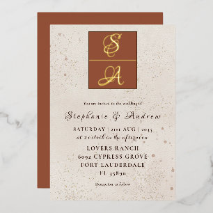 Terracotta & Real Gold Monogram Wedding Folieneinladung