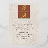 Terracotta & Real Gold Monogram Wedding Folieneinladung (Vorderseite)