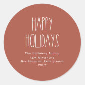 Terracotta Red Boho Happy Holidays Umschlag Aufkle Runder Aufkleber (Vorderseite)