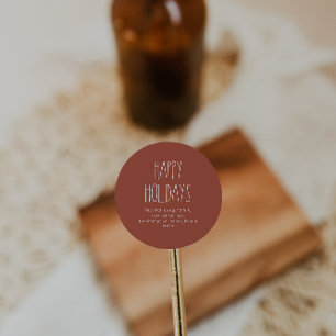 Terracotta Red Boho Happy Holidays Umschlag Aufkle Runder Aufkleber