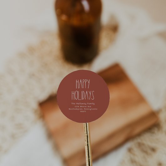 Terracotta Red Boho Happy Holidays Umschlag Aufkle Runder Aufkleber