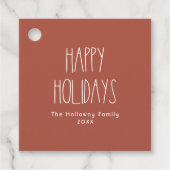 Terracotta Red Boho Polka Dot Happy Holiday Square Geschenkanhänger (Vorderseite)