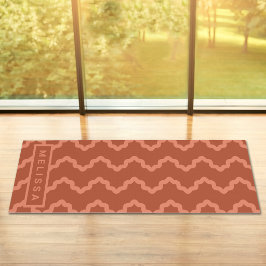 Terracotta Red Modern Minimal Wavy Lines And Name Yogamatte