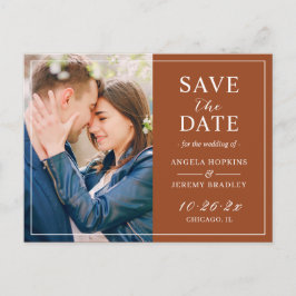 Terracotta Reddish Modernes Foto Save the Date Postkarte