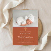 Terracotta Religious Cross Foto Taufe Einladung