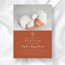 Terracotta Religious Cross Foto Taufe Einladung