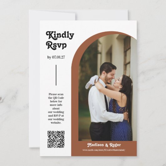 Terracotta Retro Arch Foto QR Code UAWG Einladung (Rückseite)