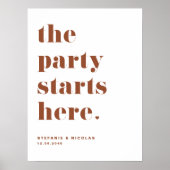 Terracotta Retro Bold The Party Starts Here Poster (Vorne)