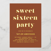 Terracotta Retro Bold Typografy Sweet 16 Birthday Folieneinladung (Vorderseite)